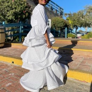 Teagan High Rise Elastic Waist Skirt- Black & White Swiss Dot